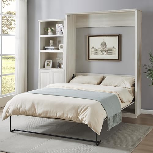 Queen Size Murphy Wall Bed with 1 Side Cabinet Storage Shelf R217