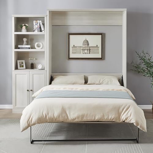 Queen Size Murphy Wall Bed with 1 Side Cabinet Storage Shelf R217