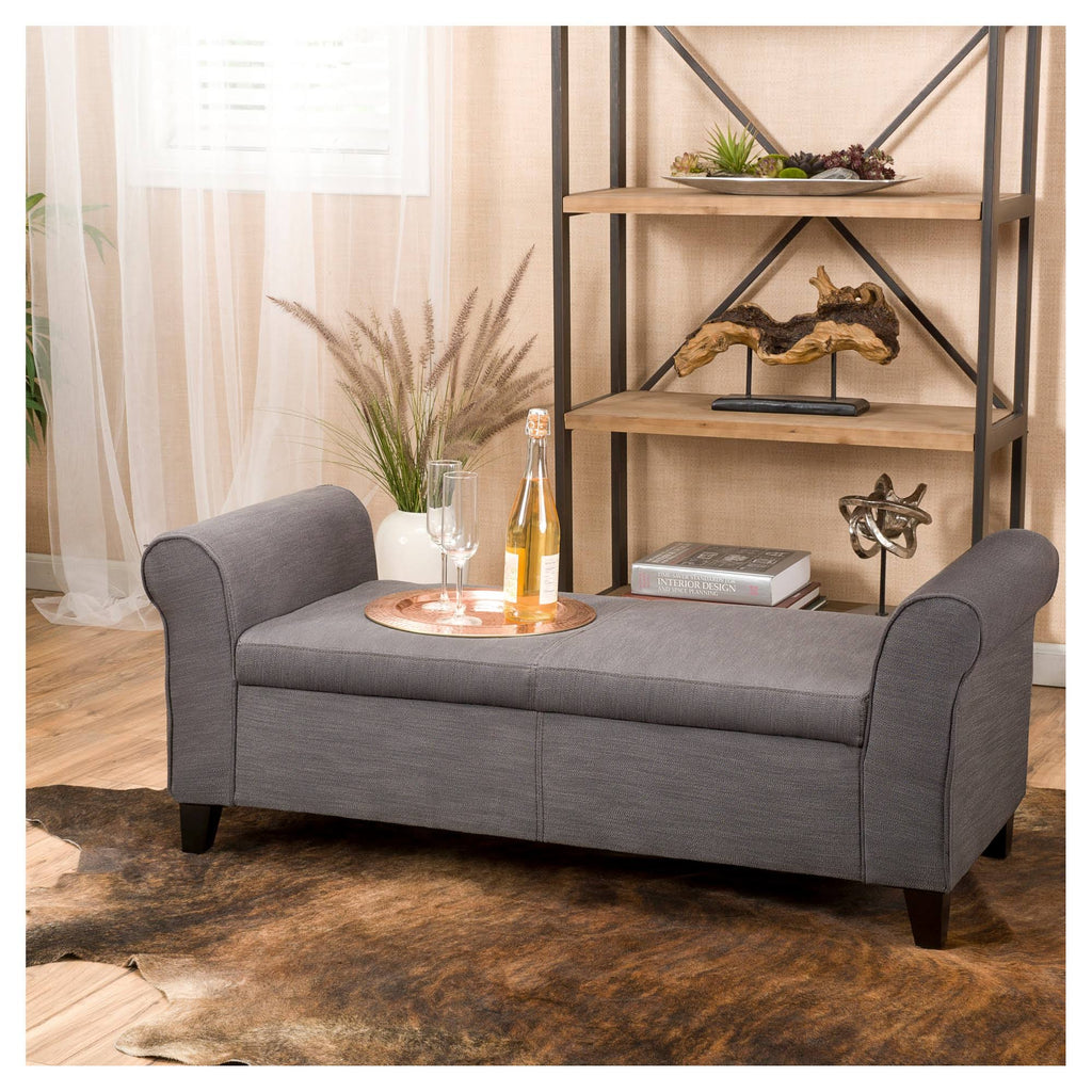 Grey Fabric Storage Ottoman Bench G5200