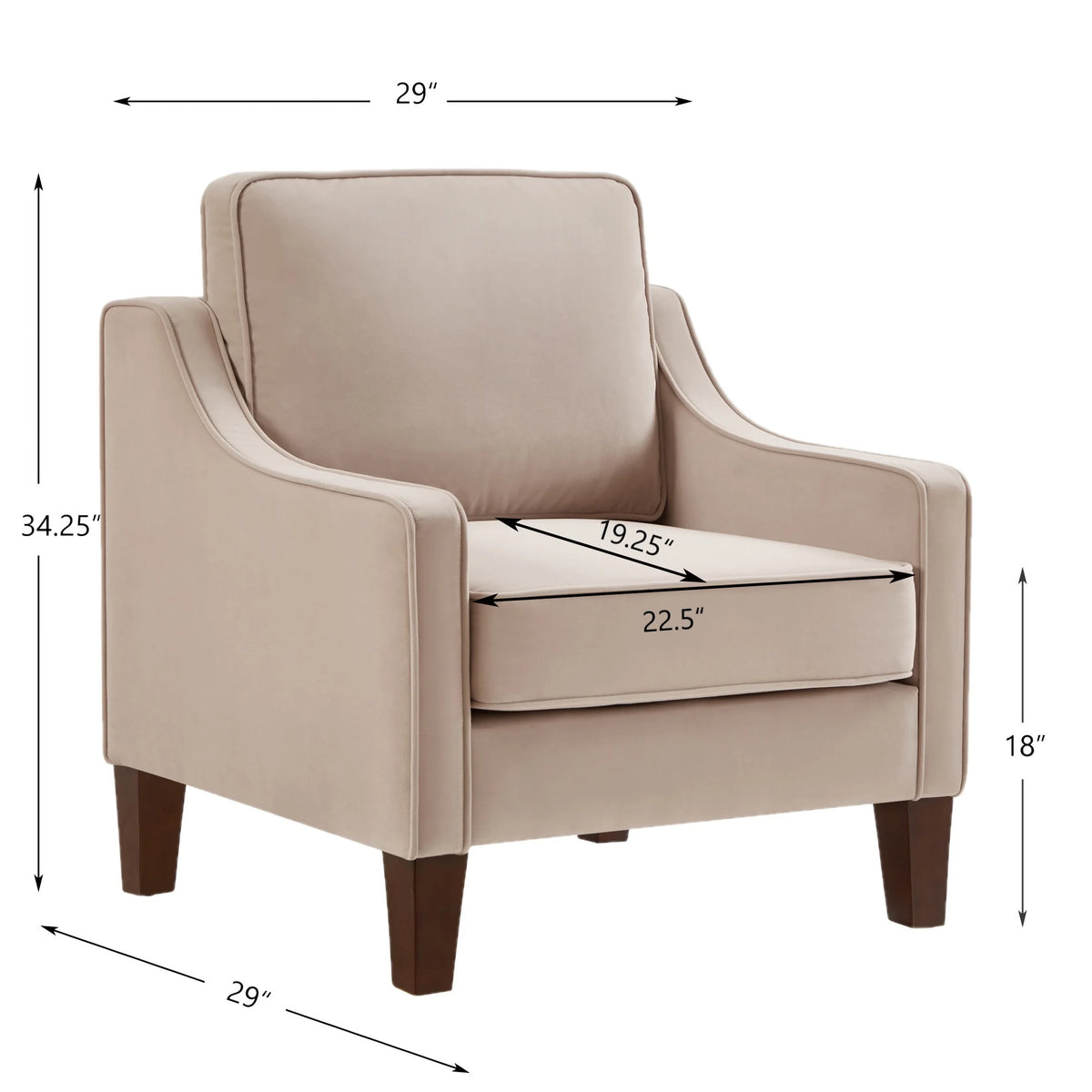 Taupe Velvet Upholstered Armchair with Wooden Legs P5428