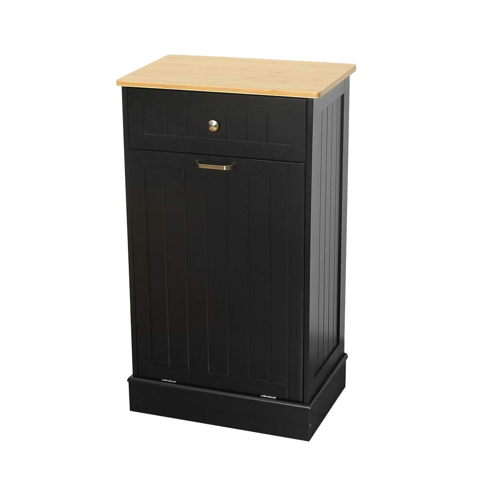 White Wooden Tilt Out Trash Cabinet with Hideaway Drawer and Removable Cutting Board P11834