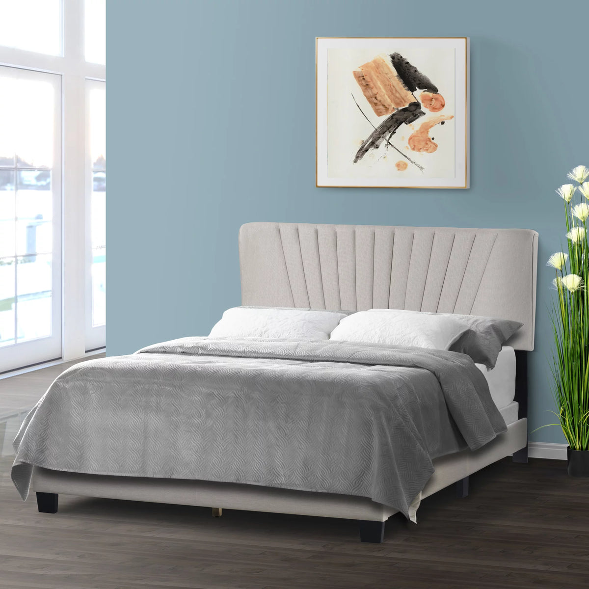Beige Fabric Queen Bed K40365