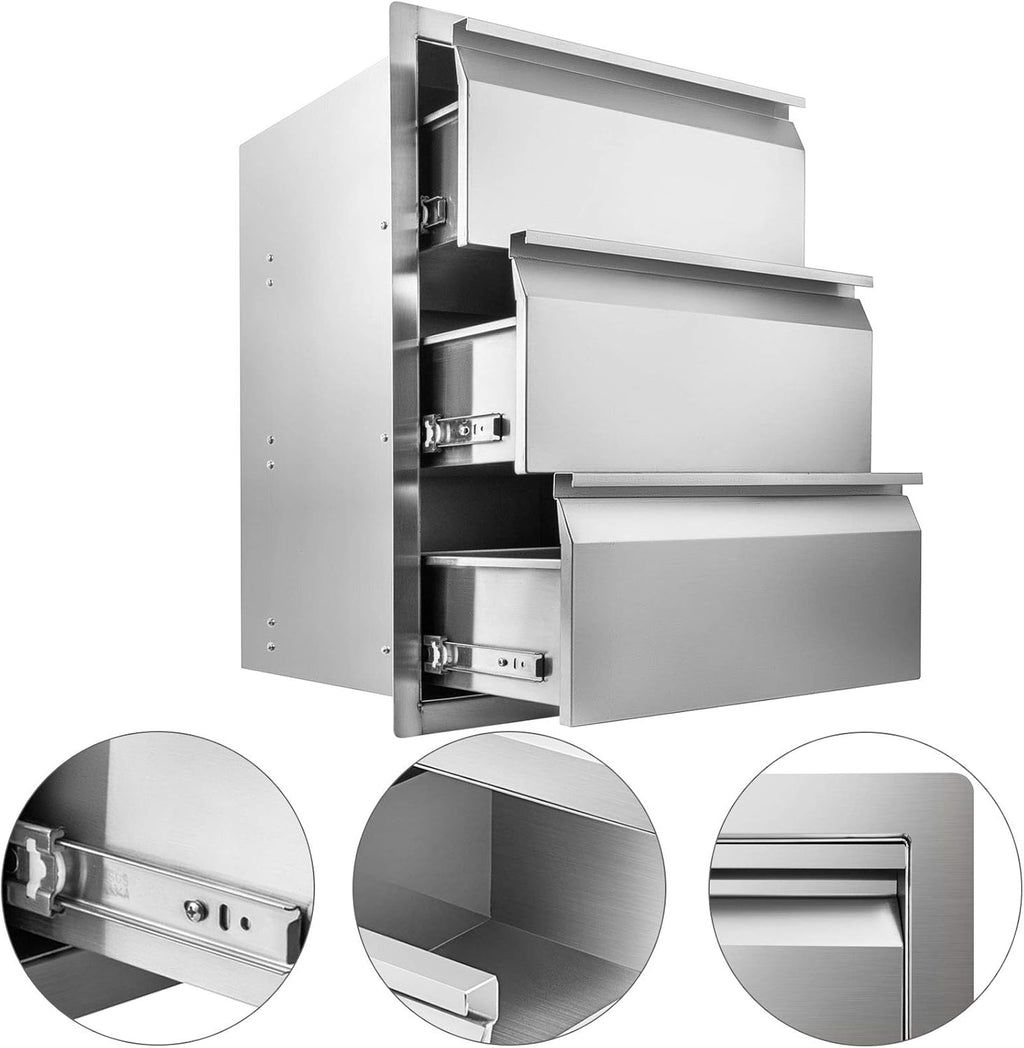 Stainless Steel Triple Access BBQ Drawers Box Frame Style Flush Mount Outdoor Kitchen Drawers C842051