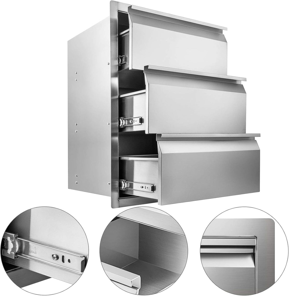 Stainless Steel Triple Access BBQ Drawers Box Frame Style Flush Mount Outdoor Kitchen Drawers C842051