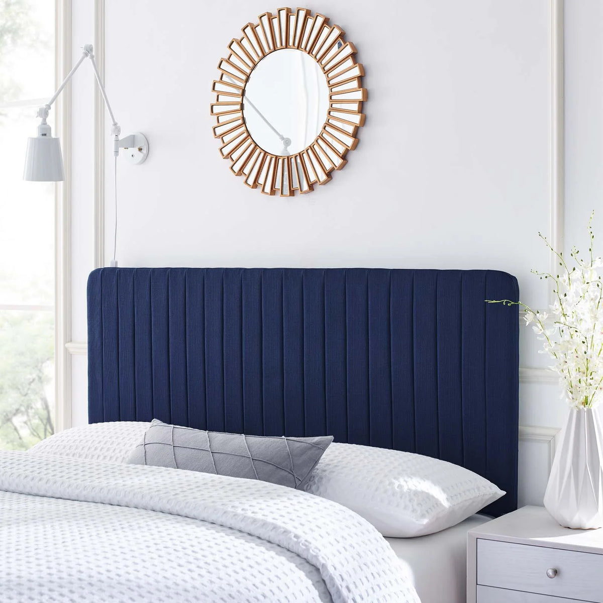 Royal Blue Tufted Upholstered Fabric Twin Headboard N635
