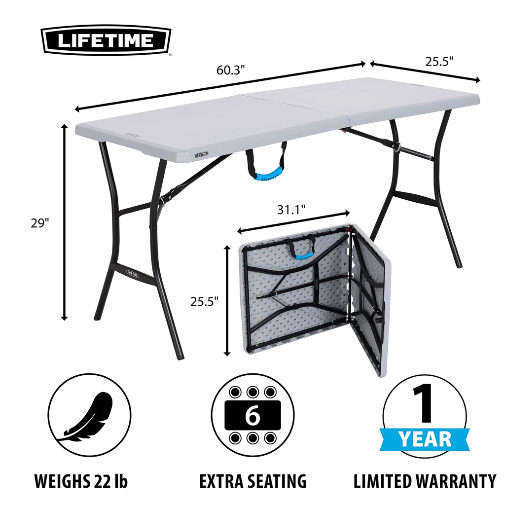 5 Foot Rectangle Fold-in-Half Table Gray I9379