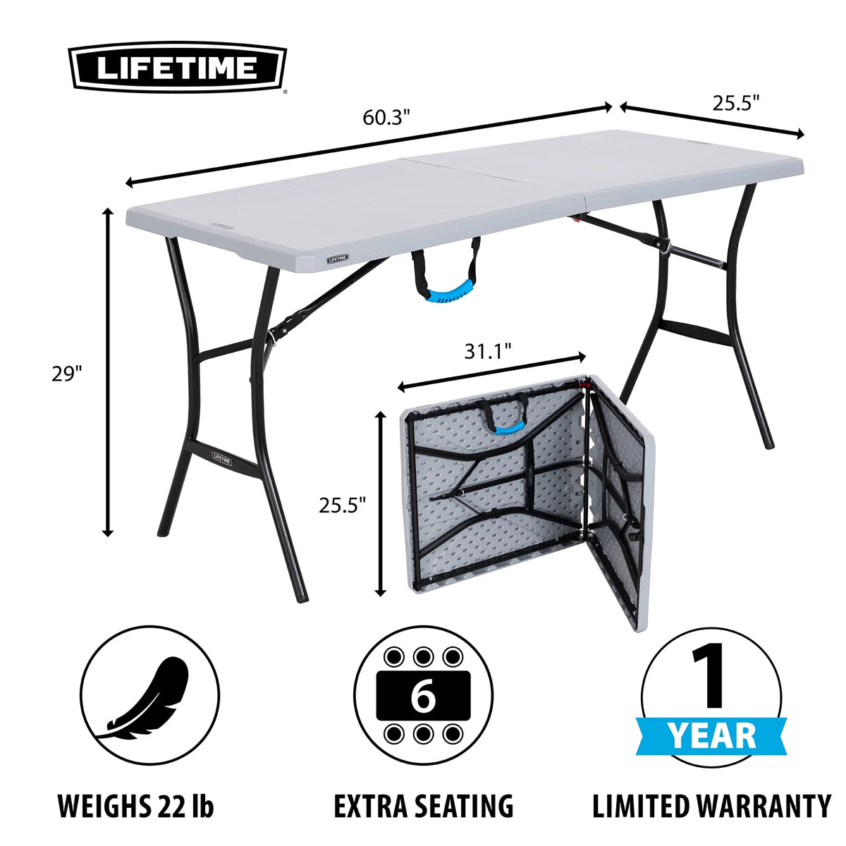 5 Foot Rectangle Fold-in-Half Table Gray I9379