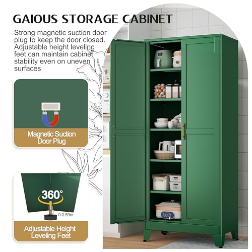 White Metal Pantry Cabinet with 2 Door and 5 Adjustable Shelves G855