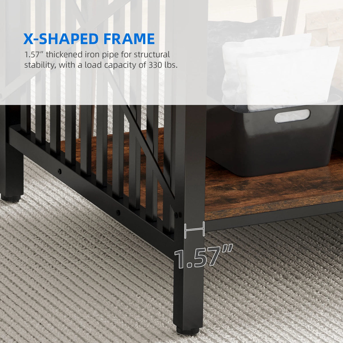 Rustic Brown Industrial Rectangular Wood Dining Table with Storage N65601