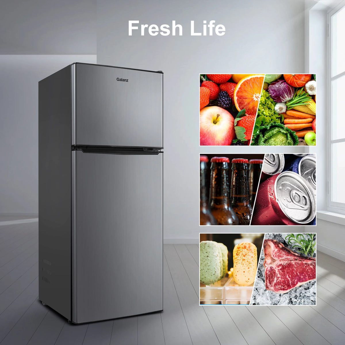 Stainless Steel Two Door Mini Refrigerator with Freezer X70897
