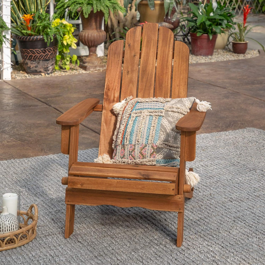 Solid Acacia Wood Outdoor Folding Adirondack Chair, Navy Blue Wash I184432
