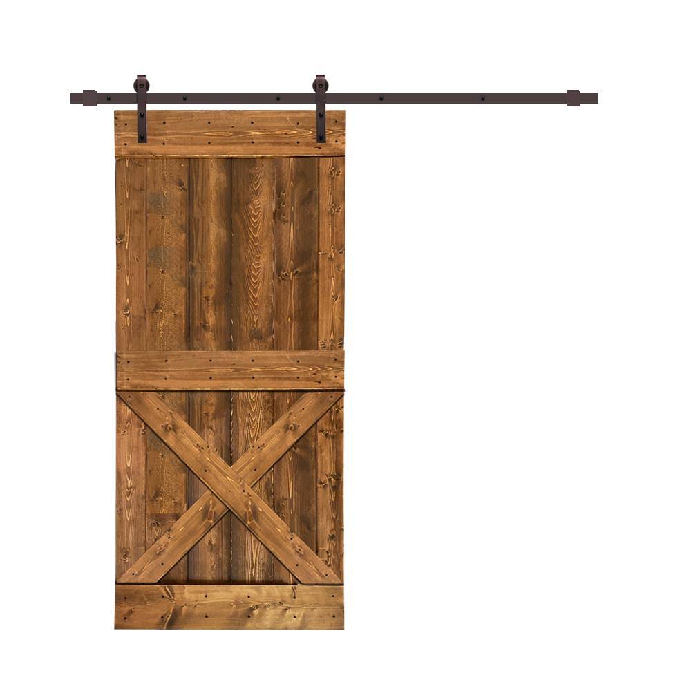 Distressed Solid Pine Wood Interior Sliding Barn Door with Hardware Kit K21499