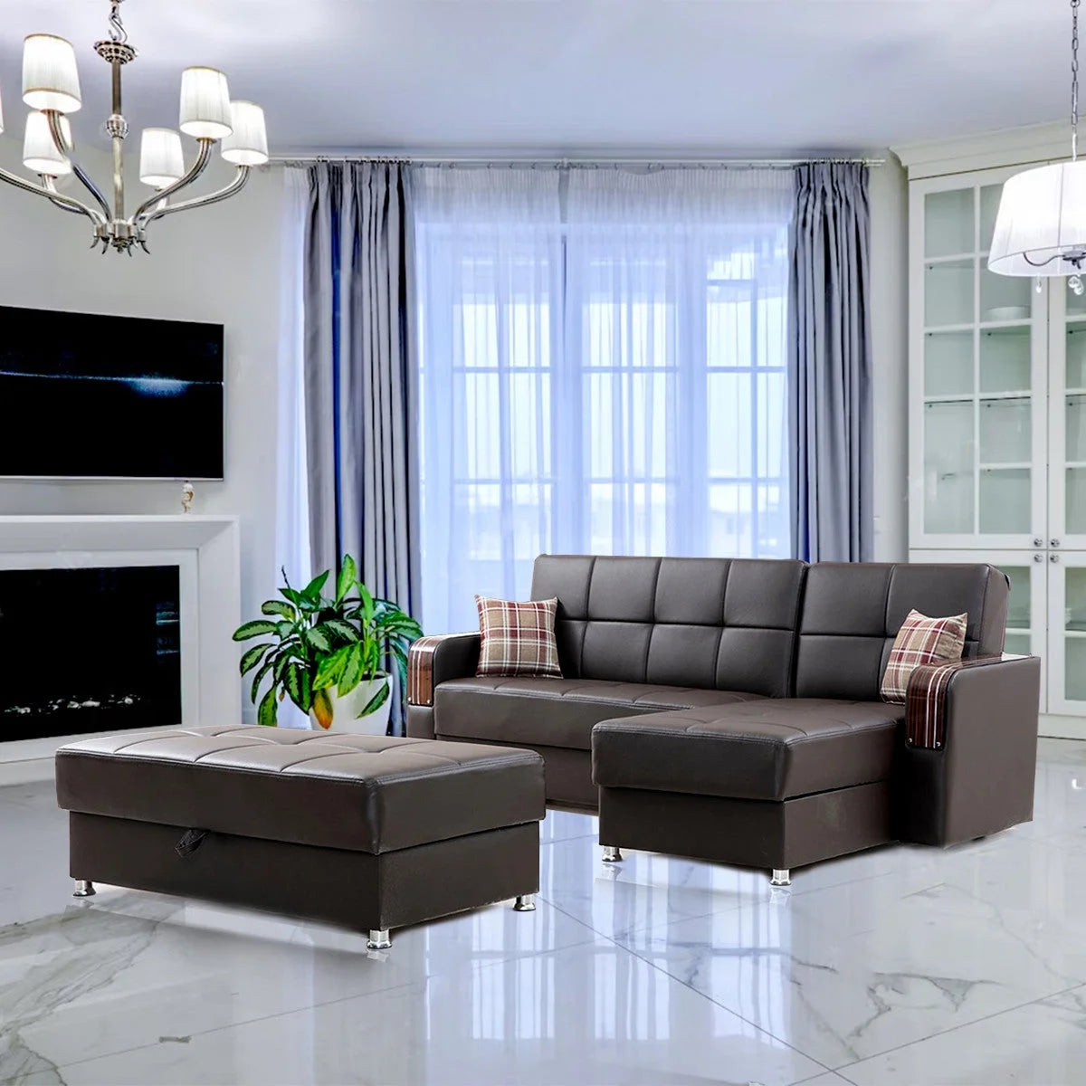Brown Reversible Sectional Sofa Y304