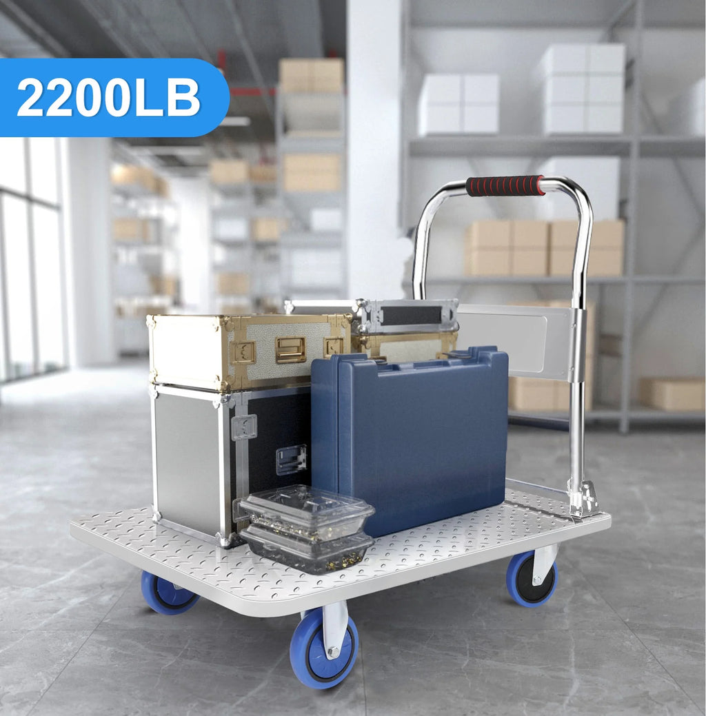 Steel Plate Platform Cart, 2200 lb Capacity, 360 Degree Swivel Wheels, Foldable, 35x22.8x33 Inches F2051