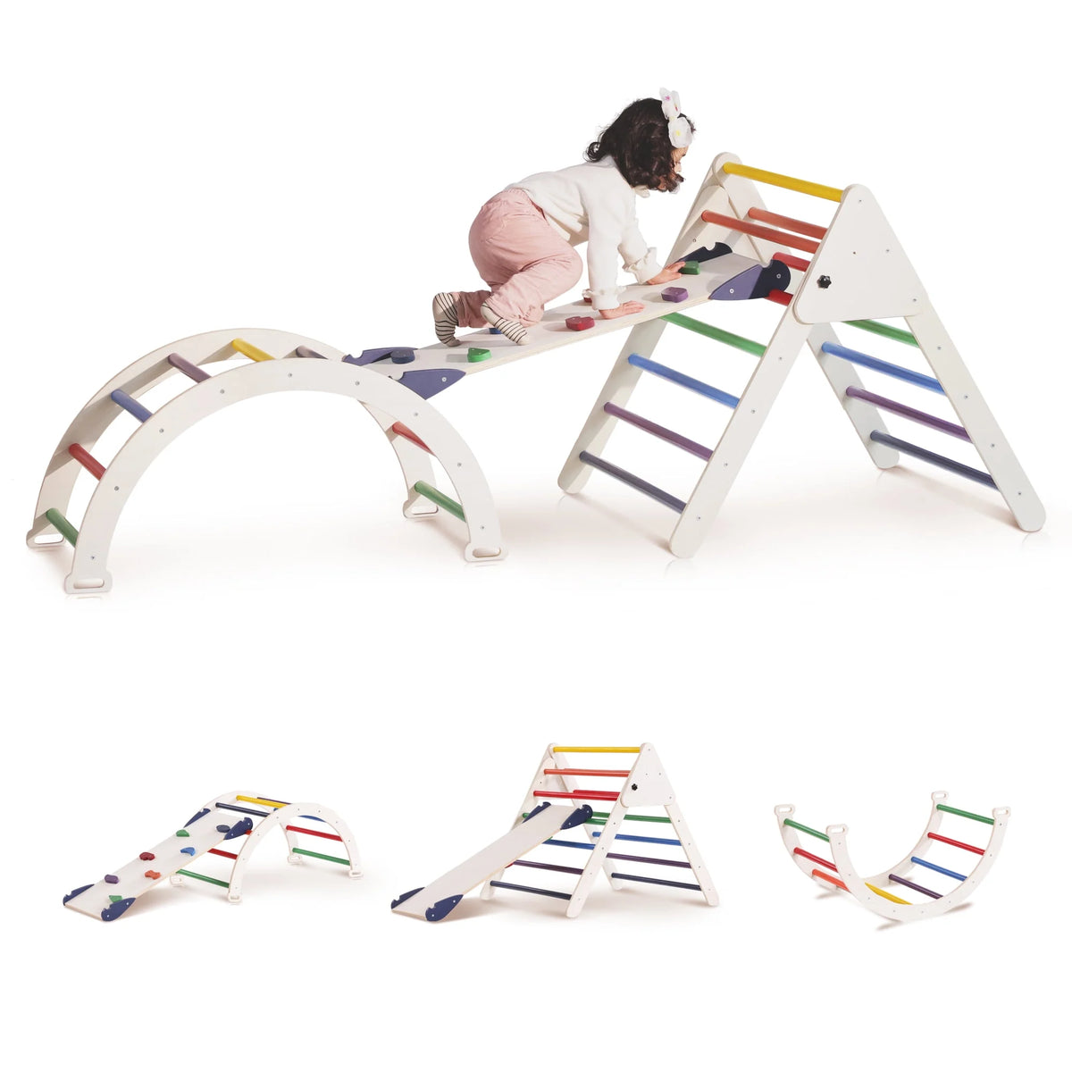 4-in-1 Wooden Pikler Climbing Triangle with Ramp and Arch D710443