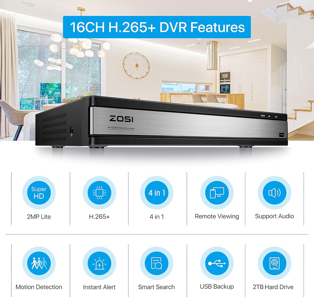 16 Channel 1080p Security Camera System with 2TB Hard Drive and 16 Dome Cameras G566