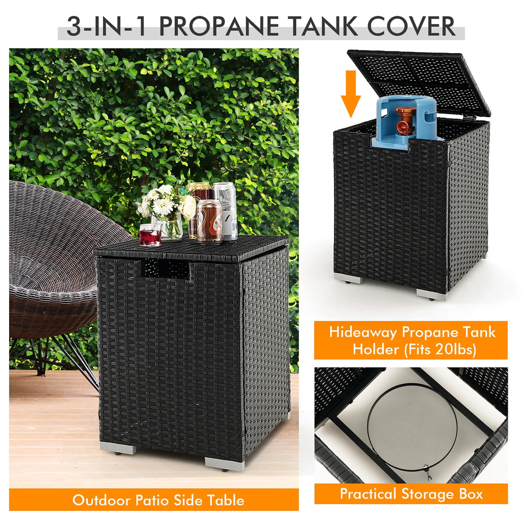 32''x 20'' Propane Rattan Fire Pit Table Set with Side Table and Cover 40,000 BTU S79373