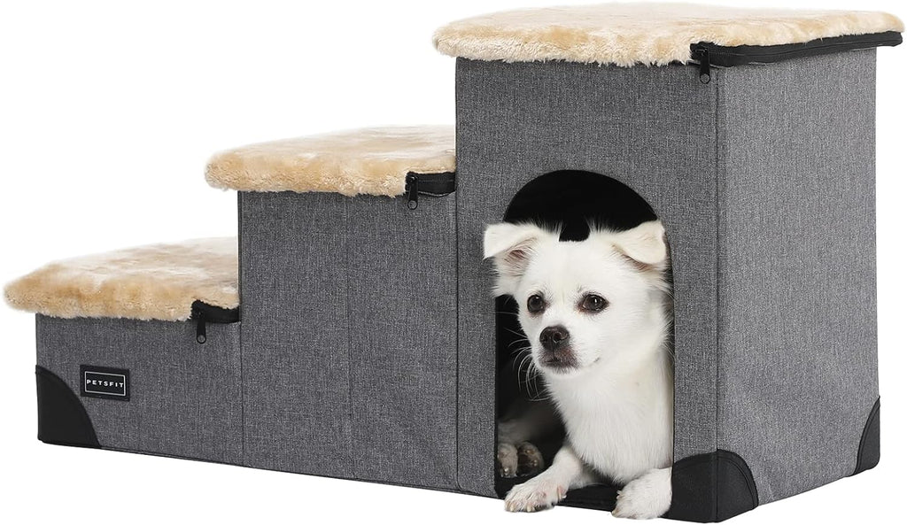 Brown Linen Foldable Pet Steps W6348