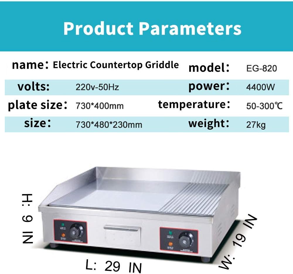 29 Electric Griddle 220V 4400Watt Commercial Countertop Stainless Steel Griddle with Temperature Control U4513