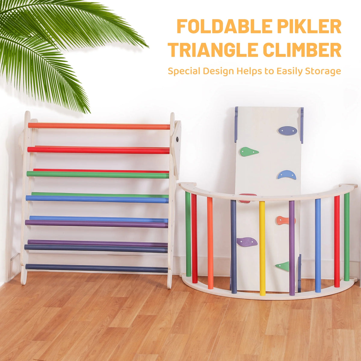 4-in-1 Wooden Pikler Climbing Triangle with Ramp and Arch D710443