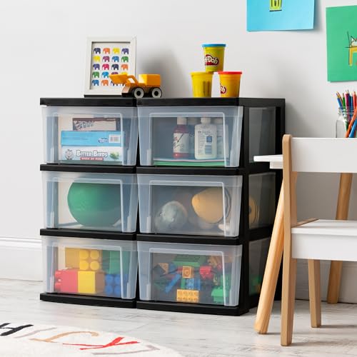 Black/Clear 3-Drawer 2-Pack Plastic Drawer Storage Organizer P55492