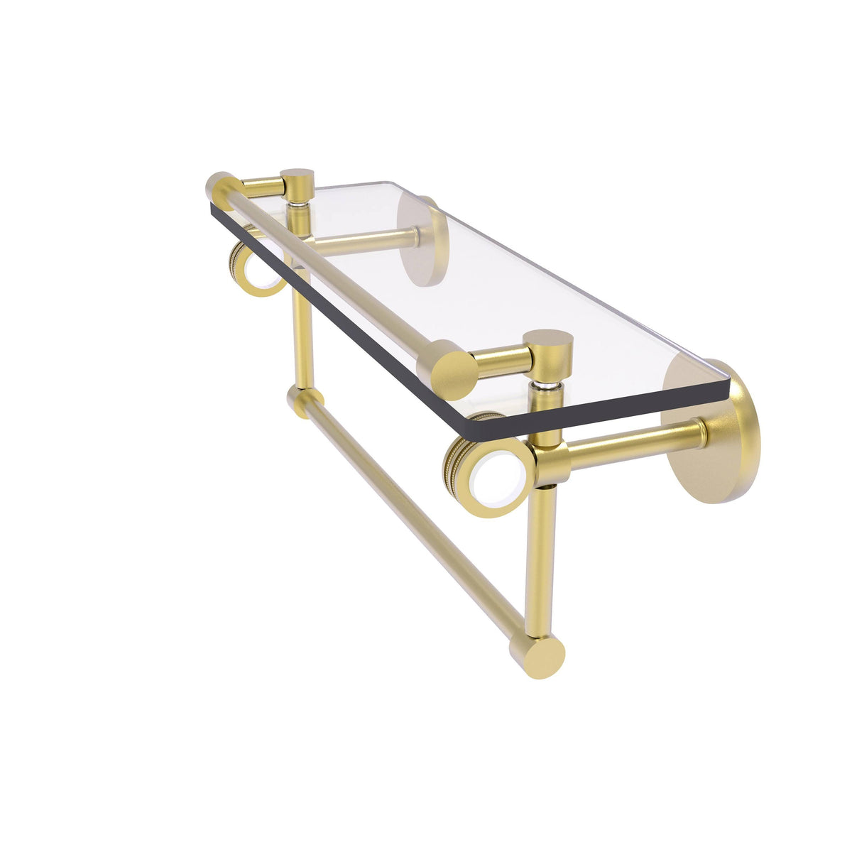 Satin Brass Glass Shelf with Gallery Rail and Towel Bar G86722