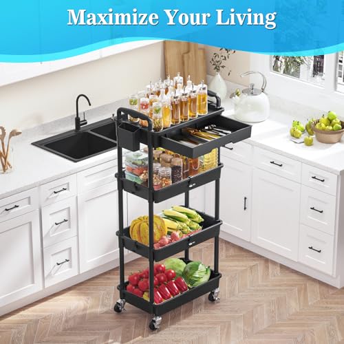 3-Tier Rolling Cart with Drawer & Lockable Wheels Y2227