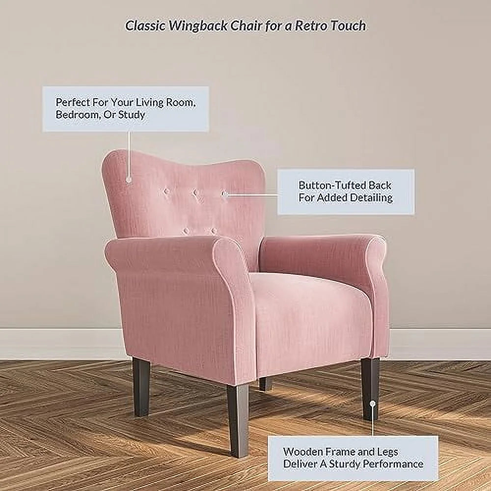 Modern Accent Chair High Back Floral Armchair with Wooden Legs Upholstered Wingback Side Chair Padded Armrest Single Sofa Q838273
