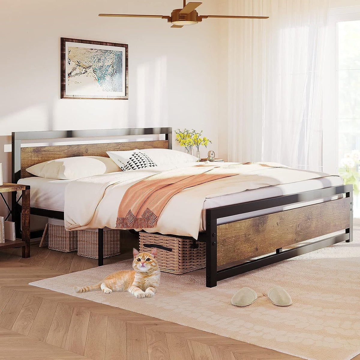 King Size Wooden Headboard Platform Bed Frame E25502