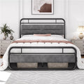 Queen Size Metal Platform Bed with Velvet Upholstered Headboard K85526
