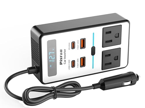 200W Car Power Inverter DC 12V to 110V AC with USB-C Voltage Display E514928