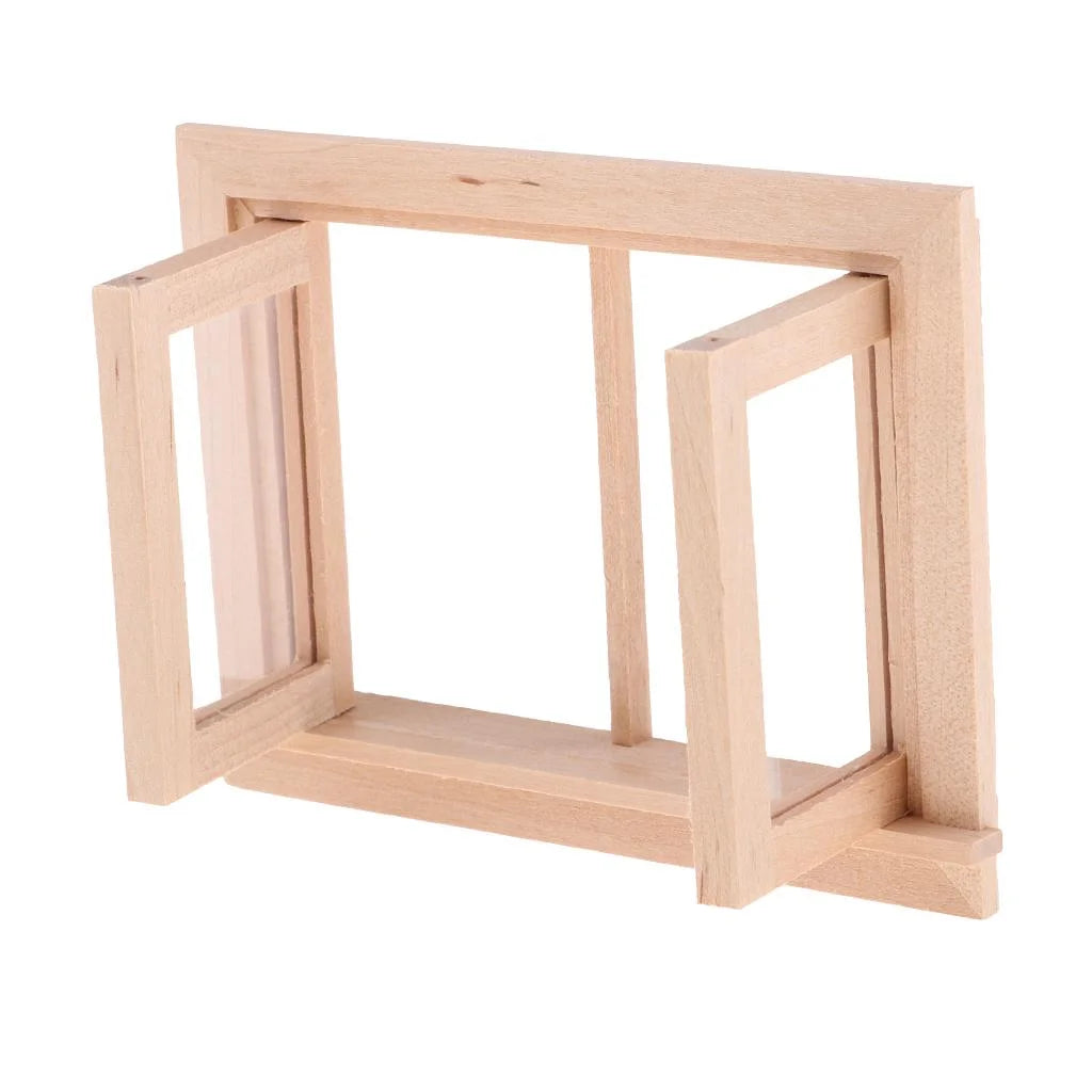 3 Pieces 1/12 Dollhouse DIY Unpainted 2-Pane Window Frame S647