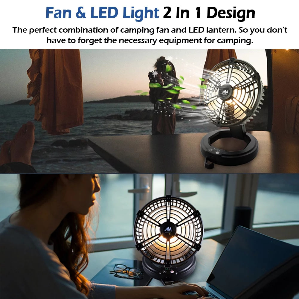 Rechargeable Camping Fan with LED Lantern T2376