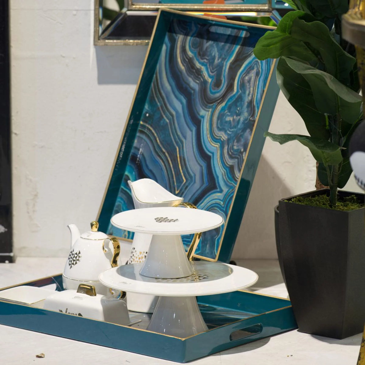 Set of 2 Blue Rectangular Trays R6763