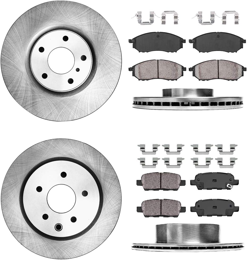 Front and Rear Brake Rotors + Brake Pads + Clips I710079