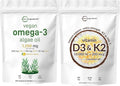 Vitamin D3 10,000iu + K2 200mcg Softgels & Vegan Omega 3 Algae Oil 2 Pack T339
