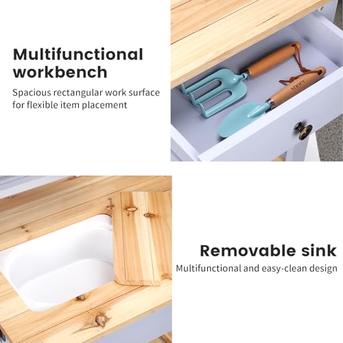 Wooden Outdoor Potting Bench Table with Sink N658280