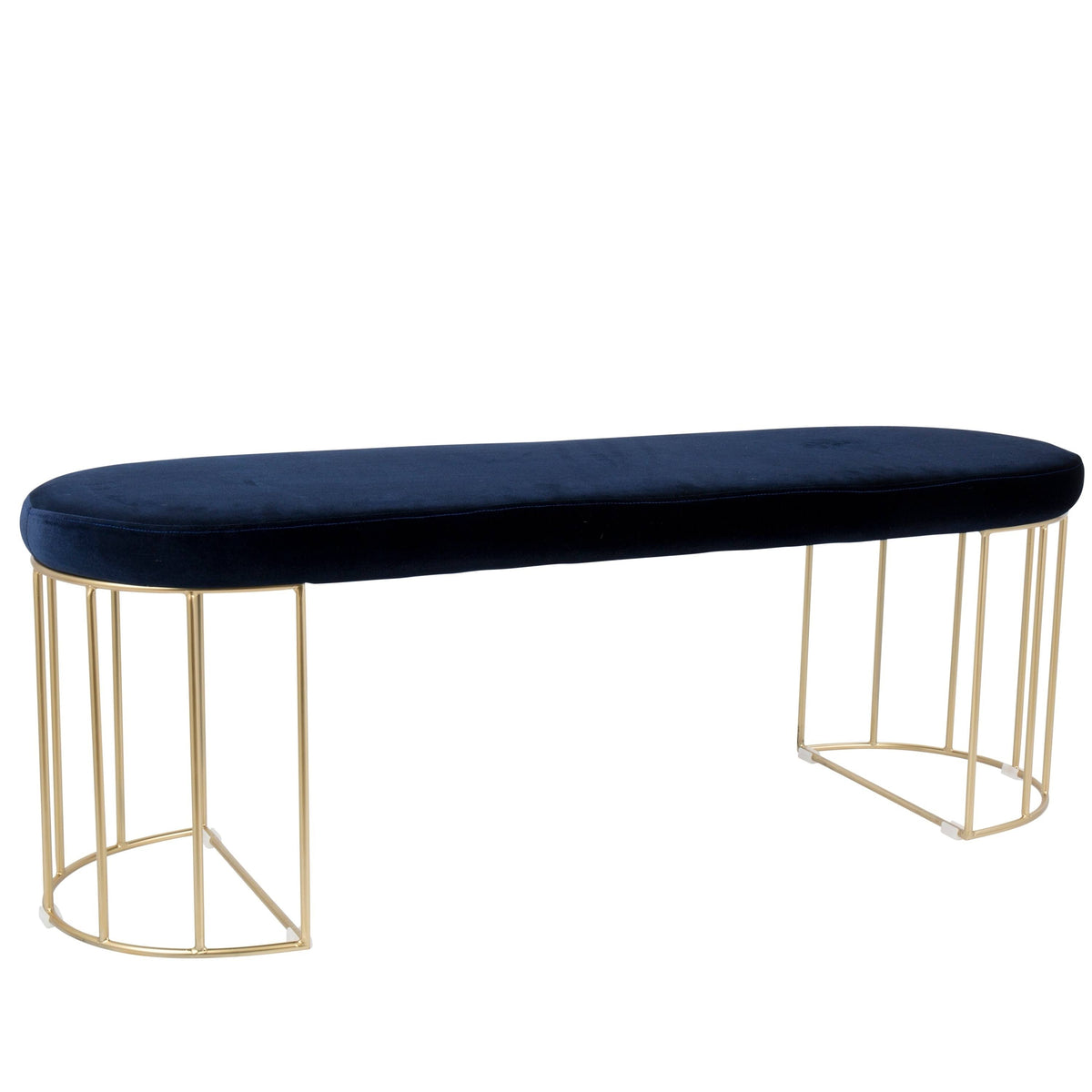 Gold Blue Velvet Dining Entryway Bench A25770