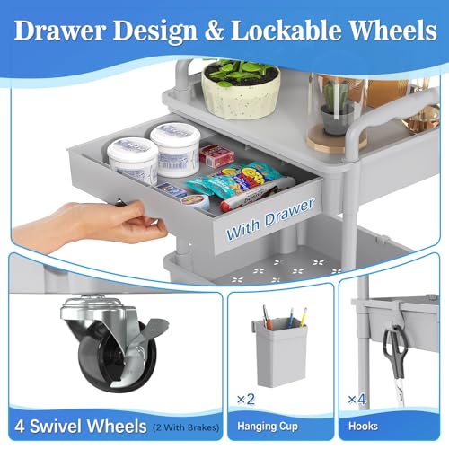3-Tier Rolling Cart with Drawer & Lockable Wheels Y2227