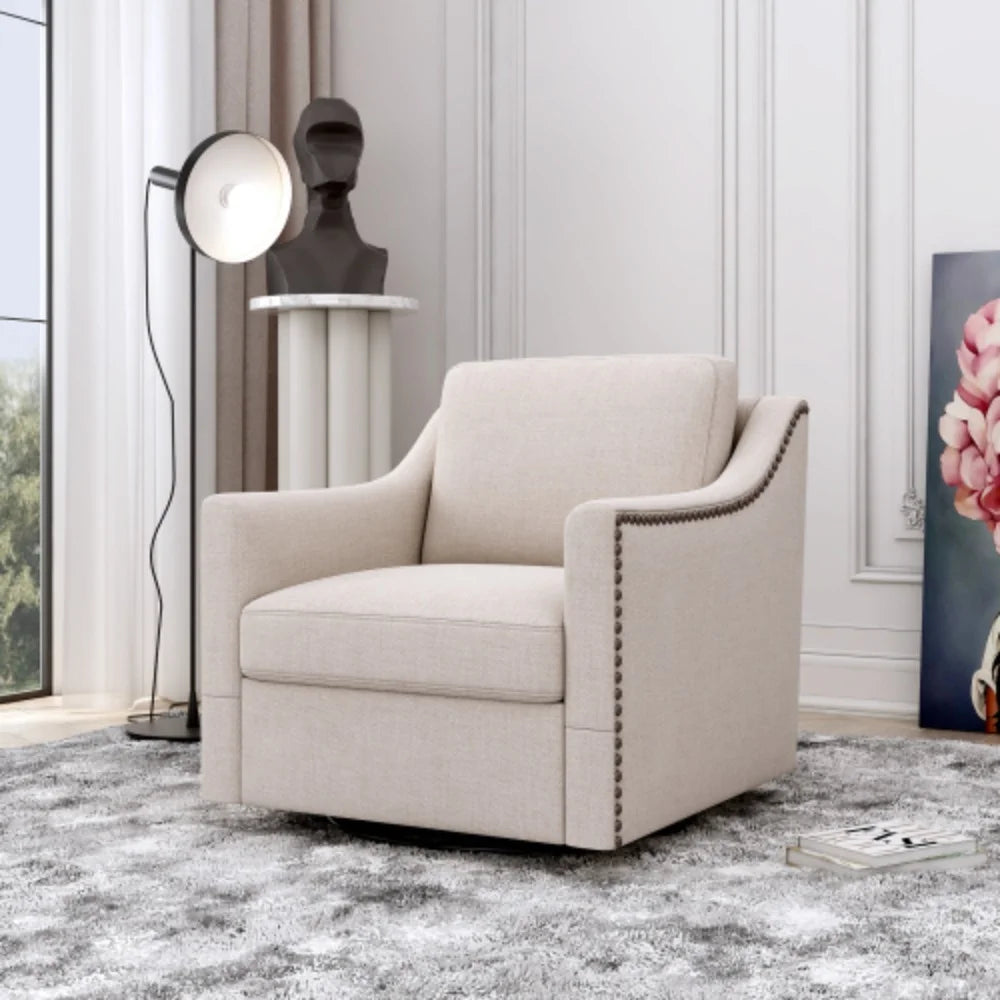 White Cotton Linen Swivel Armchair T417622
