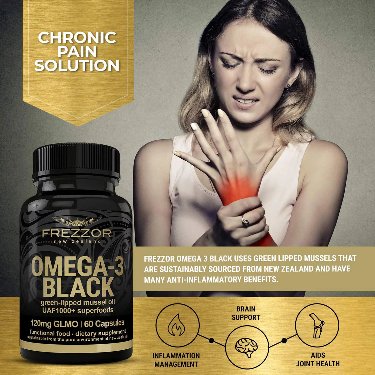 Mineral-Rich Flaky Sea Salt with Omega-3 Black, 1 Jar, 60 Capsules R137