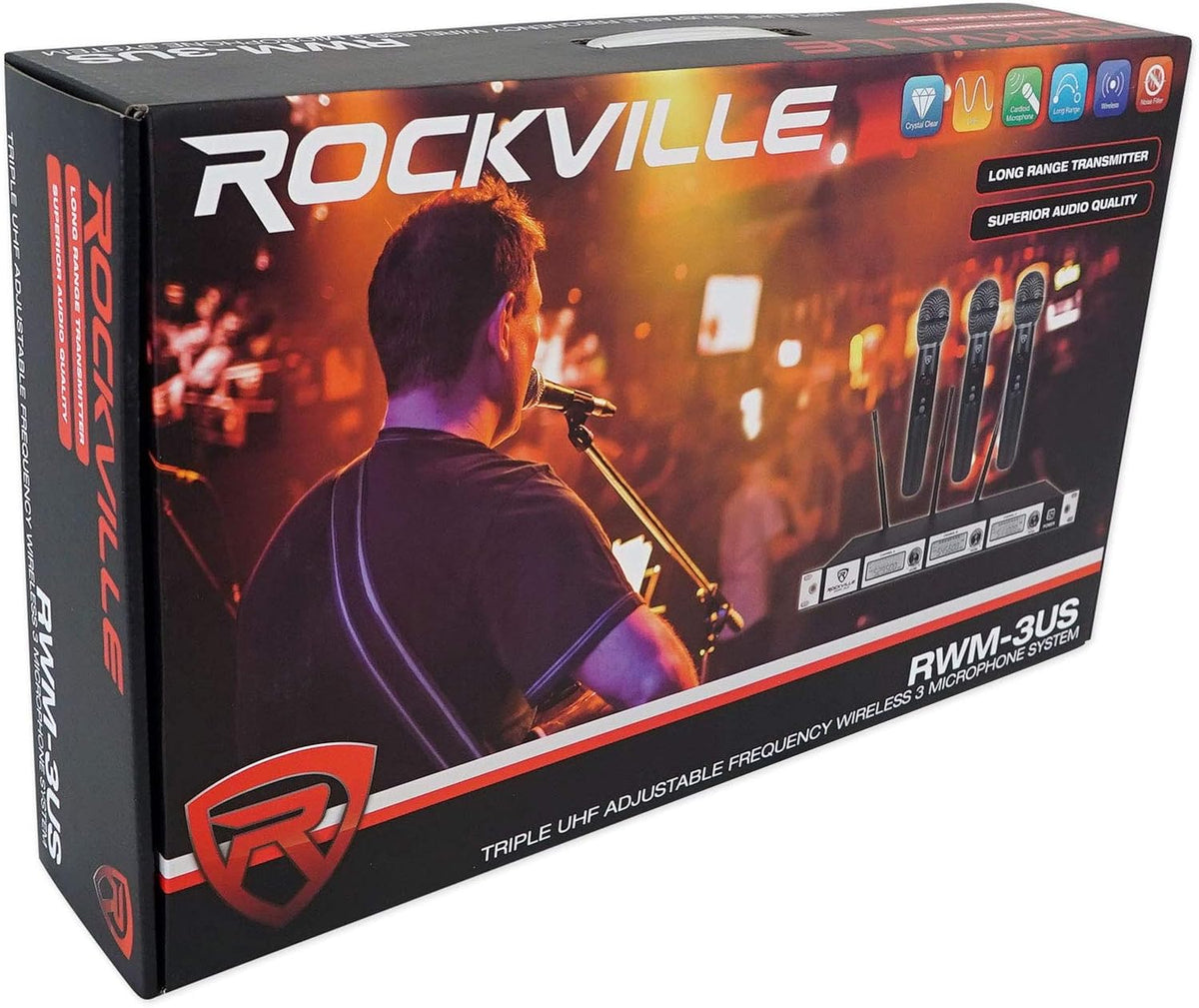 Triple Wireless UHF 3 Microphone System with Adjustable Frequency E38475