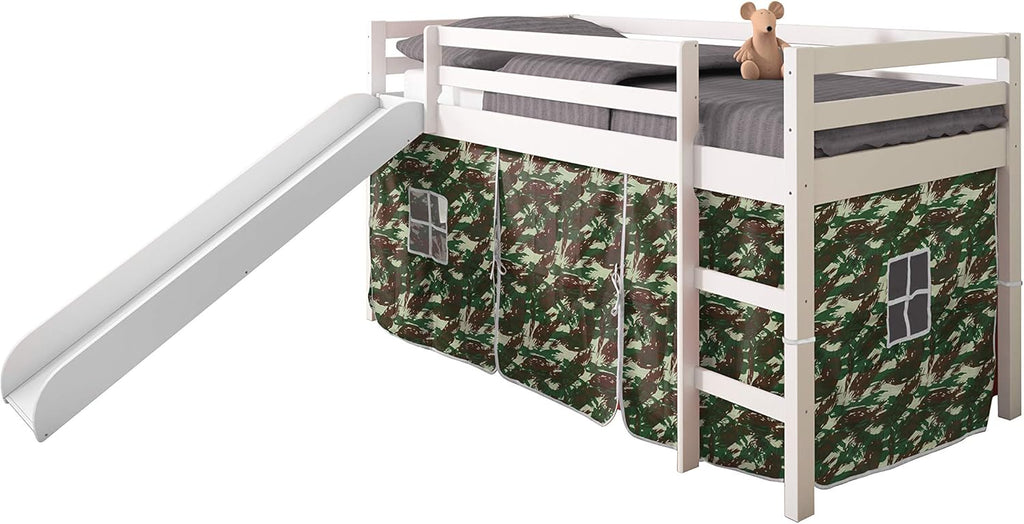 Twin Light Espresso Kids Loft Bed with Slide and Tent W5160