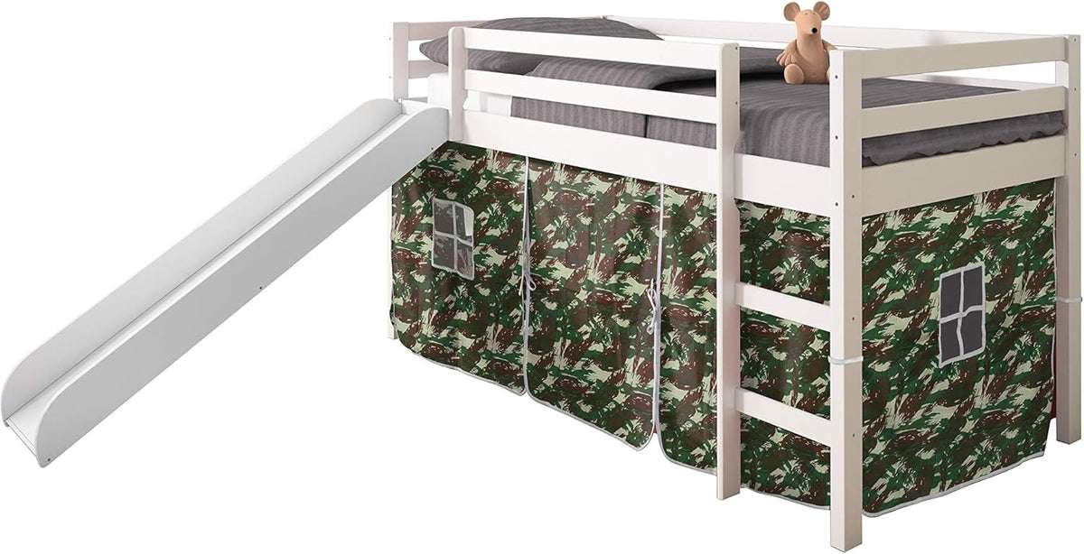 Twin Light Espresso Kids Loft Bed with Slide and Tent W5160