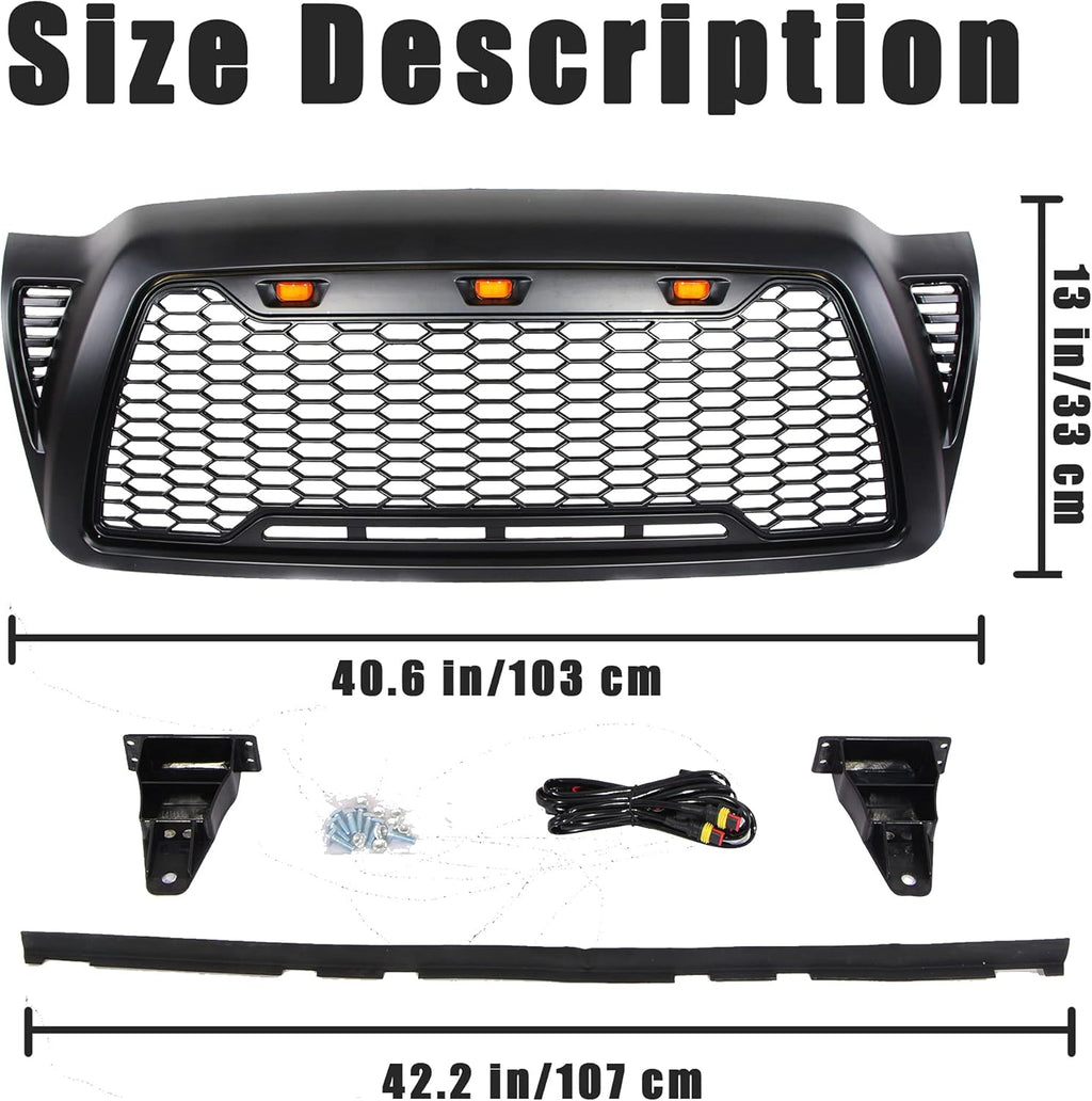 Matte Black ABS Plastic Tacoma Grill with 3 Amber Lights H63383