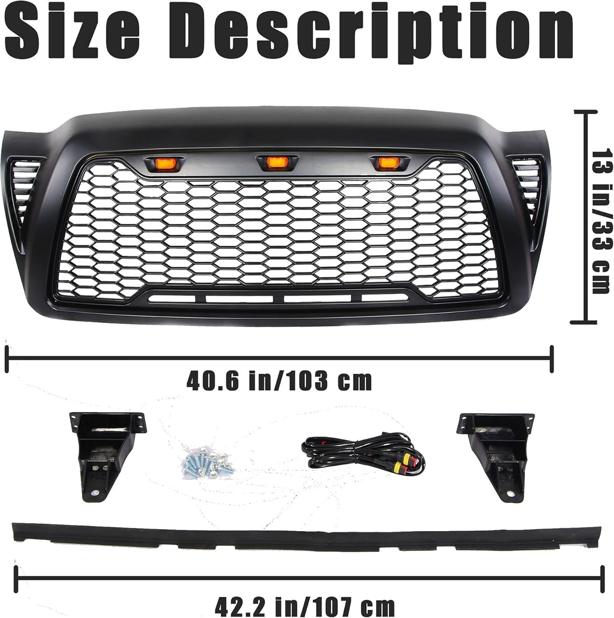 Matte Black ABS Plastic Tacoma Grill with 3 Amber Lights H63383