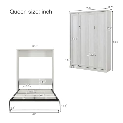 Queen Size Murphy Wall Bed with 1 Side Cabinet Storage Shelf R217