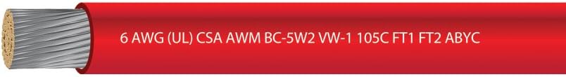6 AWG Tinned Copper Marine Battery Cable 600 Volts Red 25 Feet J2004