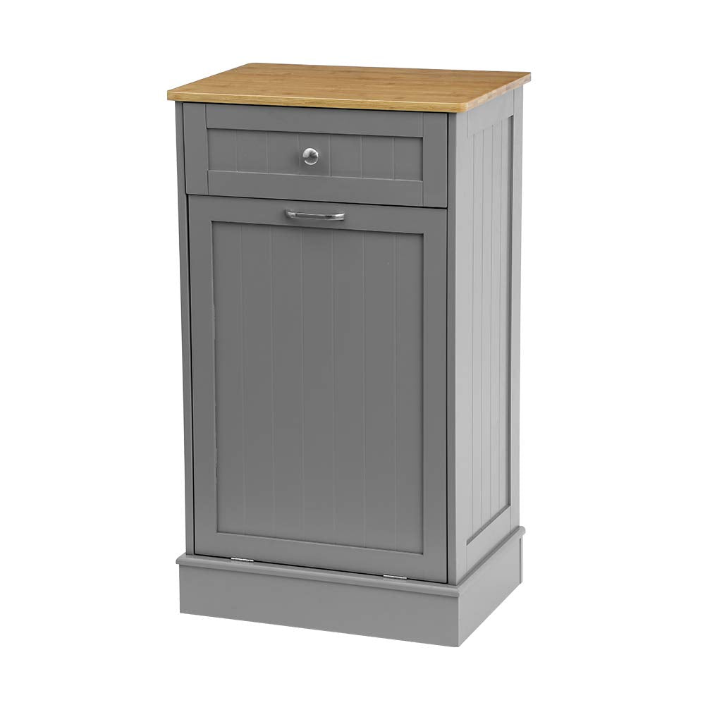 White Wooden Tilt Out Trash Cabinet with Hideaway Drawer and Removable Cutting Board P11834