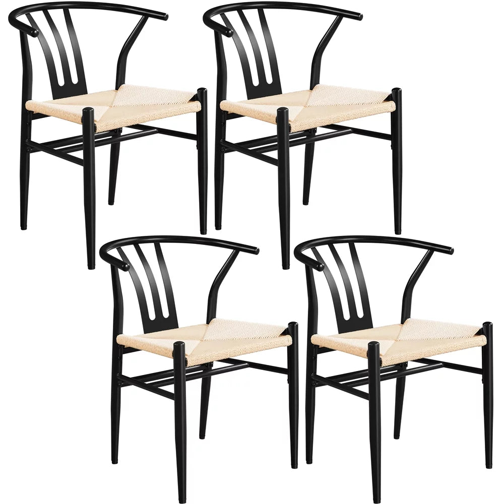 Set of 4 Black Weave Dining Chairs Metal Frame U4286